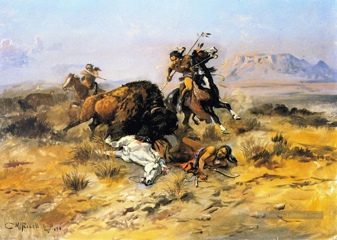 chasse au bison 1898 Charles Marion Russell Peintures à l'huile